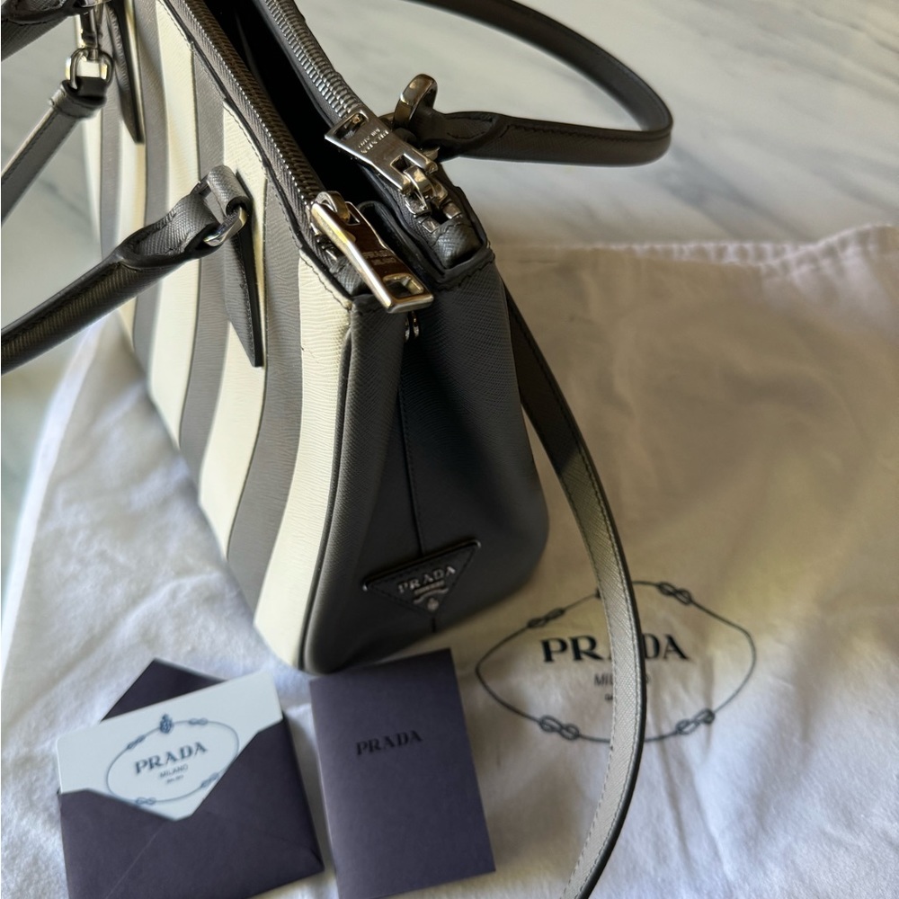 Prada Galleria Striped Double-Zip Tote from Paris